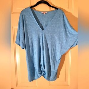 Juicy Couture Turquoise Blue V-Neck Ruched Dolman Sleeve Lightweight Top Size L